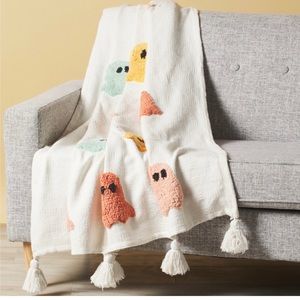 Decorative multi colored ghost throw blanket With tassels- viral on Tik Tok